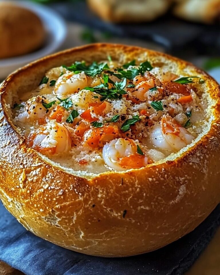Creamy Seafood Chowder in a Toasted Bread Bowl Recipe