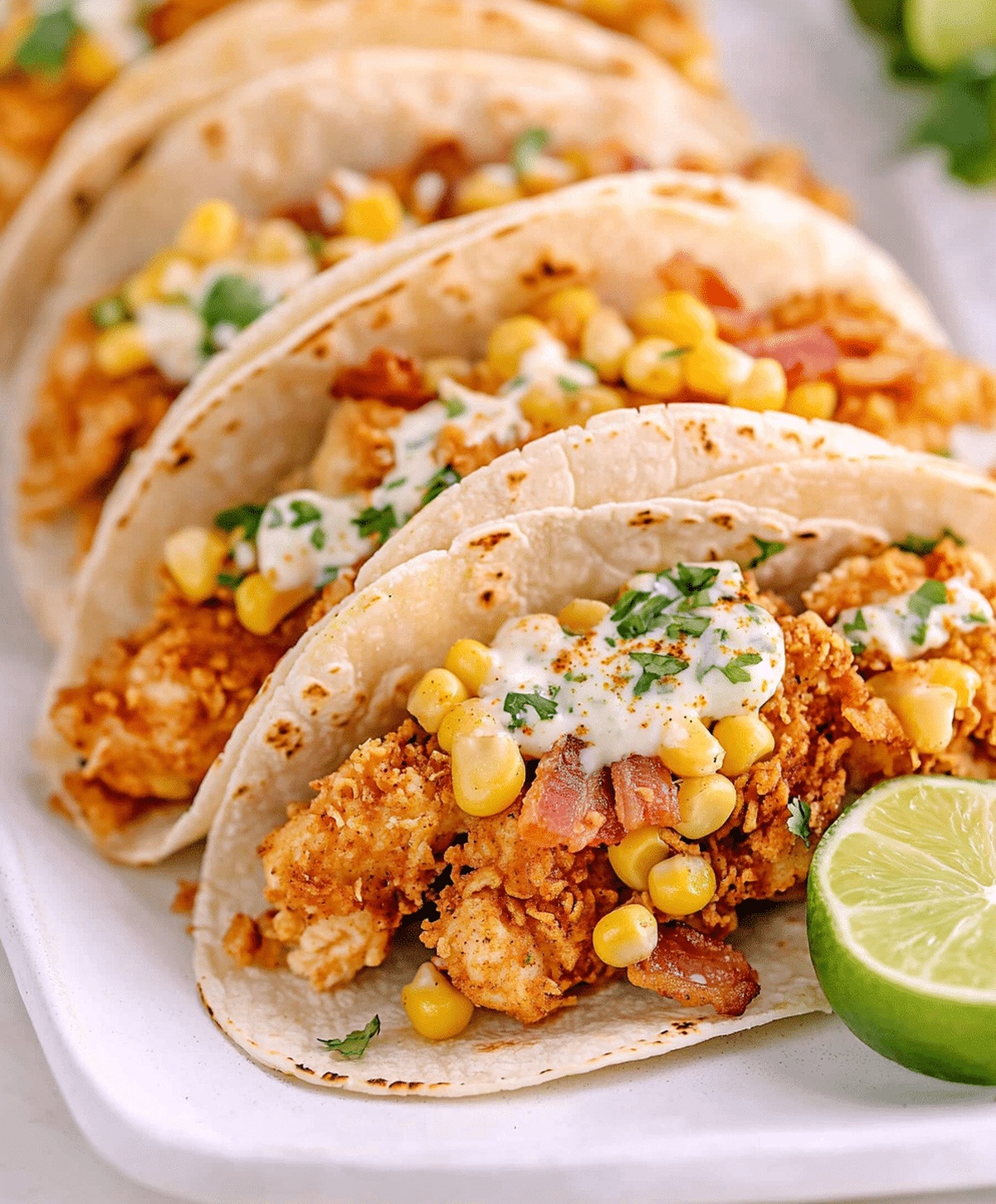 Fried Chicken Street Corn Tacos With Bacon And Jalapeno Lime Ranch Recipe