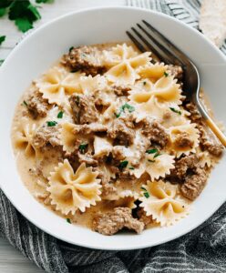 Beef And Bowtie Pasta With Alfredo Sauce Recipe