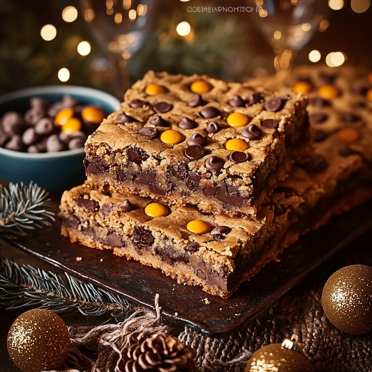 Stretchy Reeces Pieces Chocolate Chip Cookie Bars Recipe