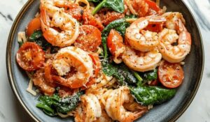 Tomato Spinach Shrimp Pasta Recipe