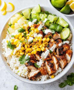 Tangy Street Corn Chicken Rice Bowl Recipe