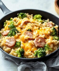 Cheesy Kielbasa Rice And Broccoli Skillet Recipe