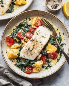 Pan-Seared White Fish on Creamy Spinach Recipe