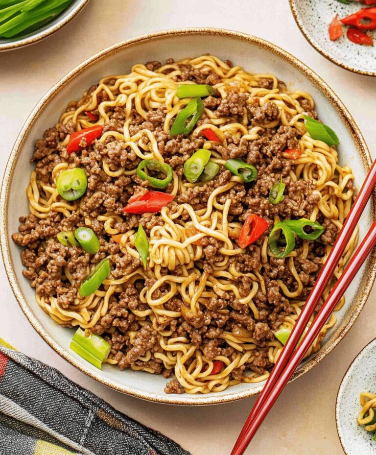 Seared Mongolian Ground Beef Noodles Recipe