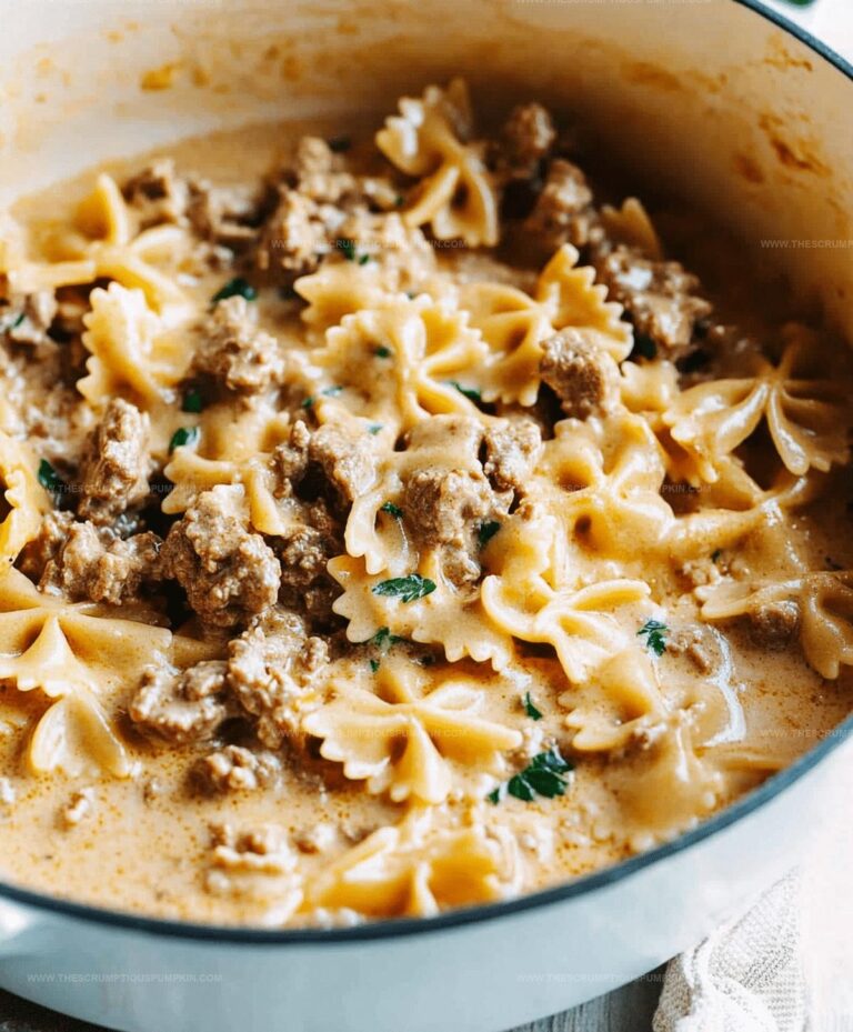 Cheesy Beef And Bowtie Pasta In Garlic Butter Recipe
