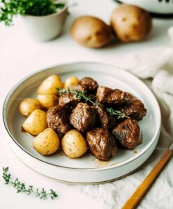 Slow Cooker Garlic Butter Beef Bites & Potatoes Recipe