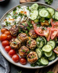 Zesty Greek Chicken Meatballs with Herby Tzatziki Sauce Recipe