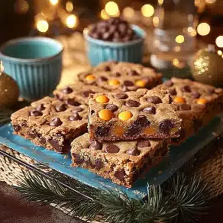 Doughy Reeces Pieces Chocolate Chip Cookie Bars Recipe