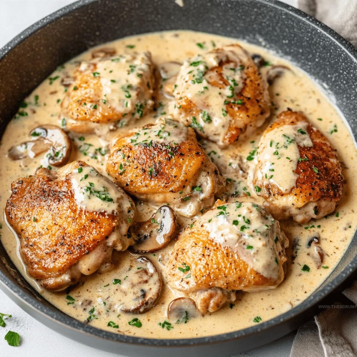 Tender Chicken Thighs With Rich Mushroom Garlic Sauce Recipe