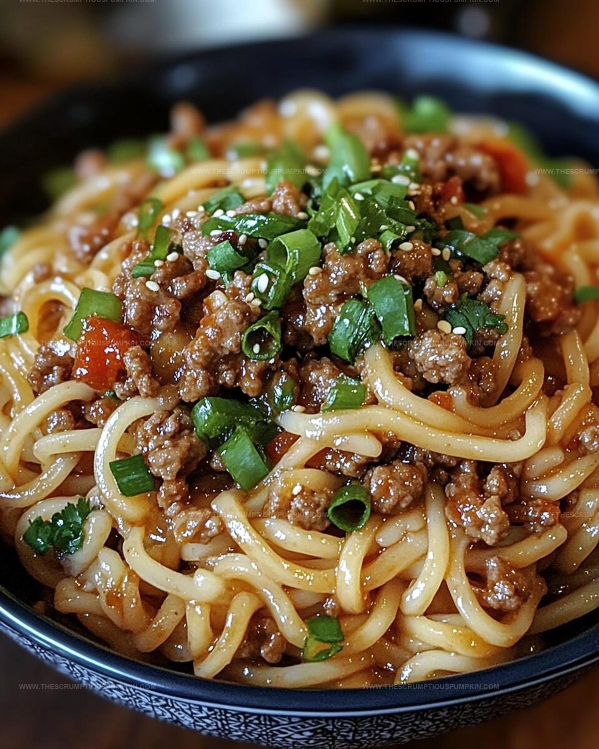 Crackling Mongolian Ground Beef Noodles Recipe