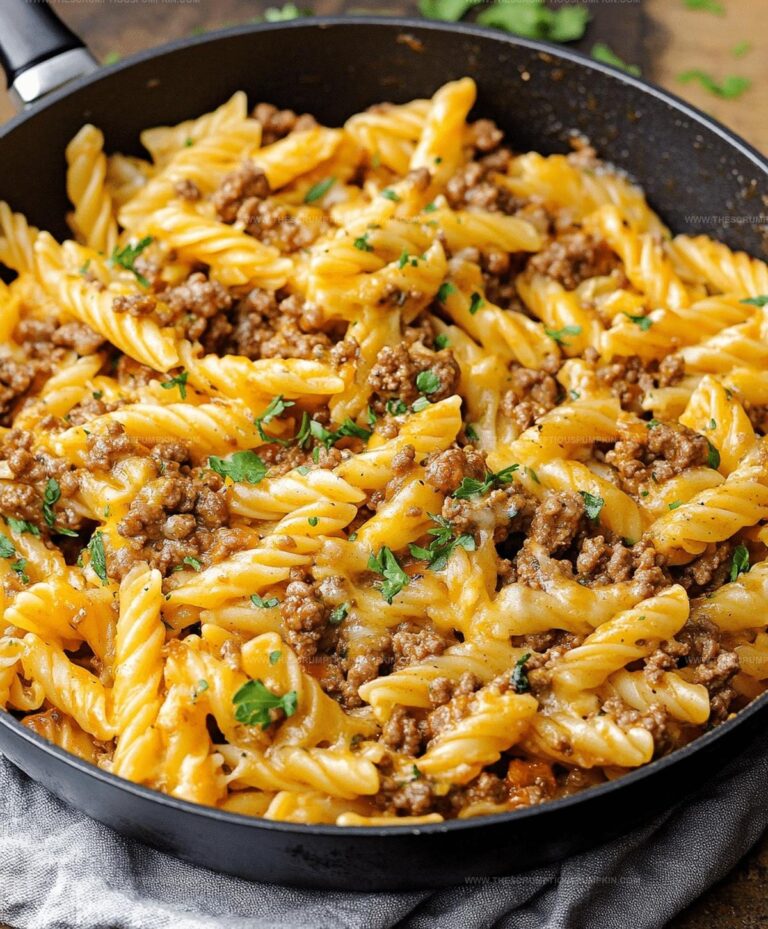 Cheesy Ground Beef Pasta Skillet Recipe