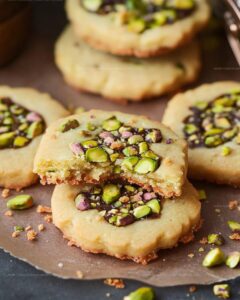 Buttery Pistachio Shortbread with a Dark Chocolate Drizzle Recipe
