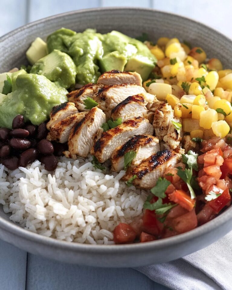 Grilled Chicken Burrito Bowls with Rice, Beans, and Fresh Toppings Recipe