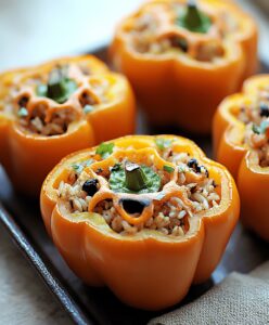 Shredded Chicken & Rice Stuffed Peppers Recipe
