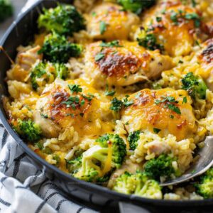 One-Pan Cheesy Chicken Broccoli and Rice Recipe