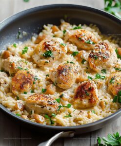 One-pan Creamy Parmesan Chicken & Rice Recipe