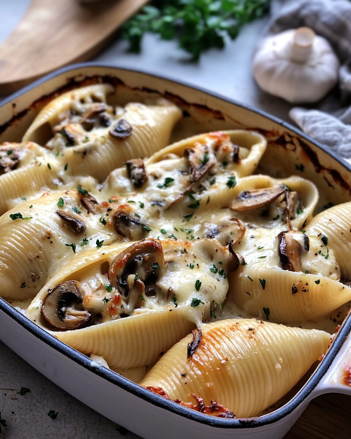 Creamy Garlic Mushroom Stuffed Shells Recipe