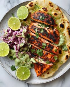 Spicy Blackened Salmon with Warm Grilled Naan and Zesty Lime Slaw Recipe