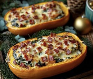 Stuffed Butternut Squash With Spinach, Bacon, And Cheese Recipe
