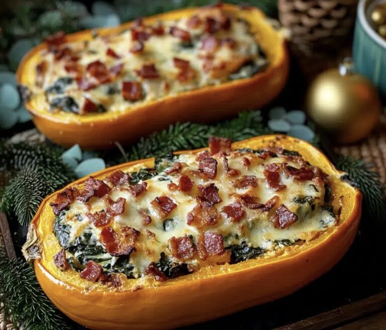 Stuffed Butternut Squash With Spinach, Bacon, And Cheese Recipe