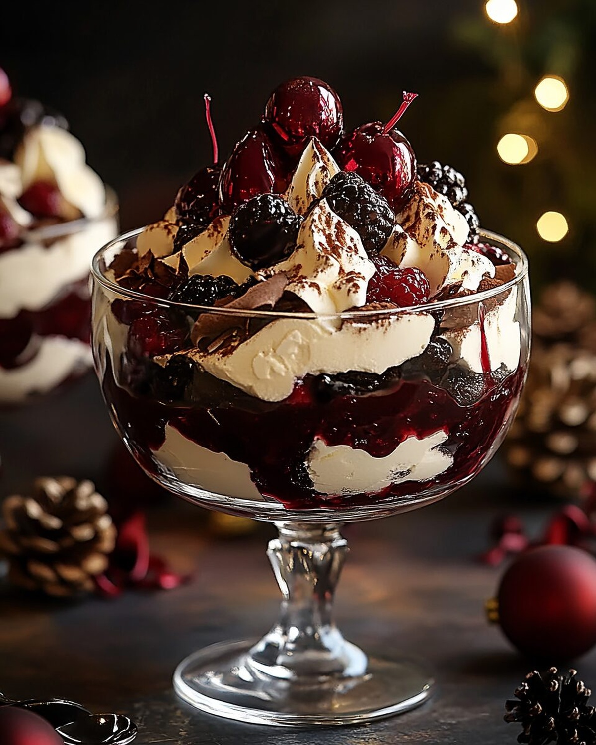 Festive Black Forest Trifle with Chocolate and Cherries Recipe