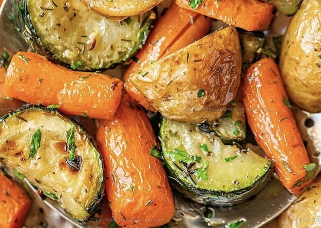 Steps To Make Garlic Herb Roasted Potatoes, Carrots, And Zucchini