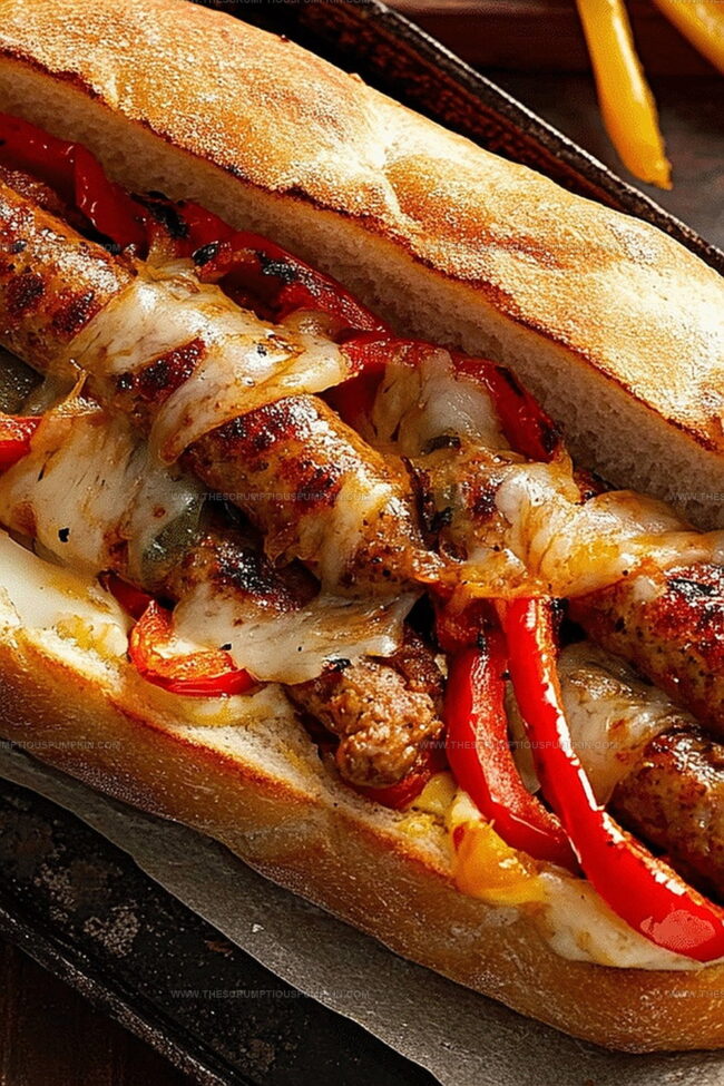 Savory Sausage and Peppers Sandwich with Melted Cheese